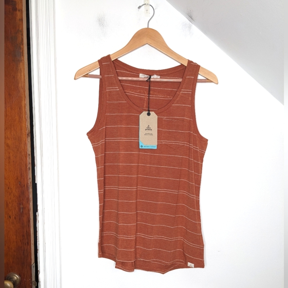 PRANA Foundational Scoop Neck Tank in Cooper Heather Stripe NEW Size S